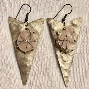Silver and Pink Stone Dangle Earrings